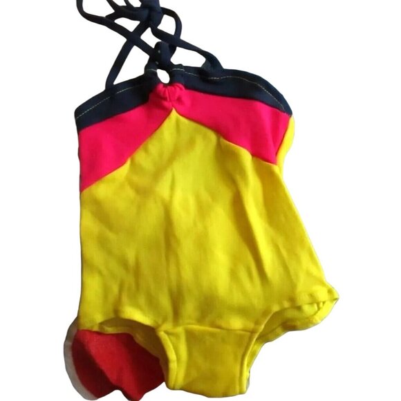 Vintage 1980'S GIRLS 3X Swimsuit NYLON STRETCH COLORBLOCK swim suit CASTAWAYS - Picture 1 of 4